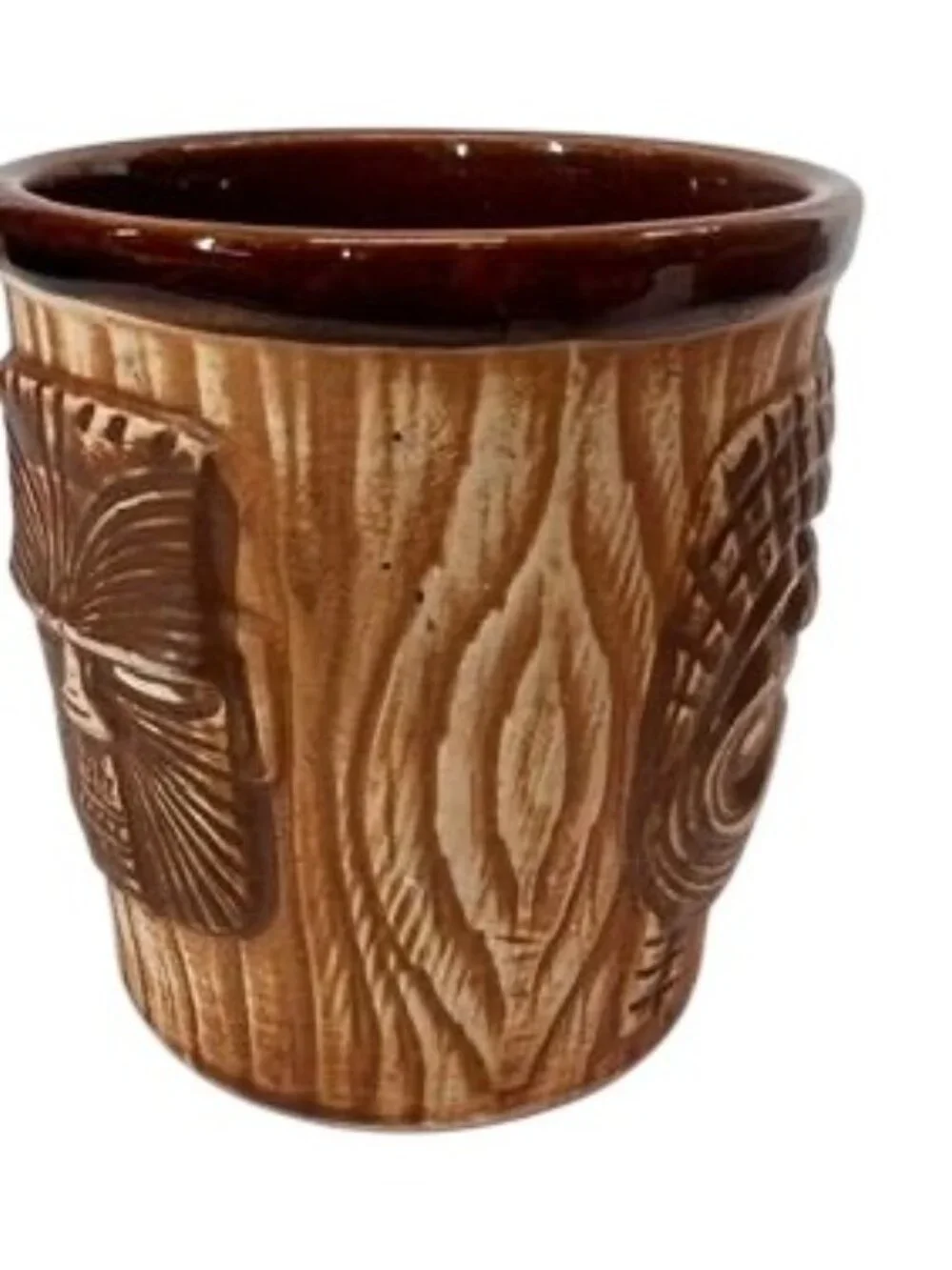 Vintage Otagiri 3 Faced Tiki Mug Rum Bucket Cup - Brown Ceramic Mid-Century